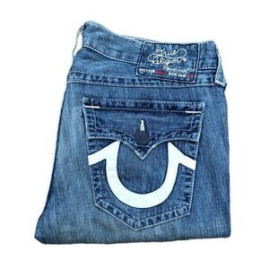 Vintage True Religion Jeans Size 38 BILLY LEATHER Horseshoe Blue